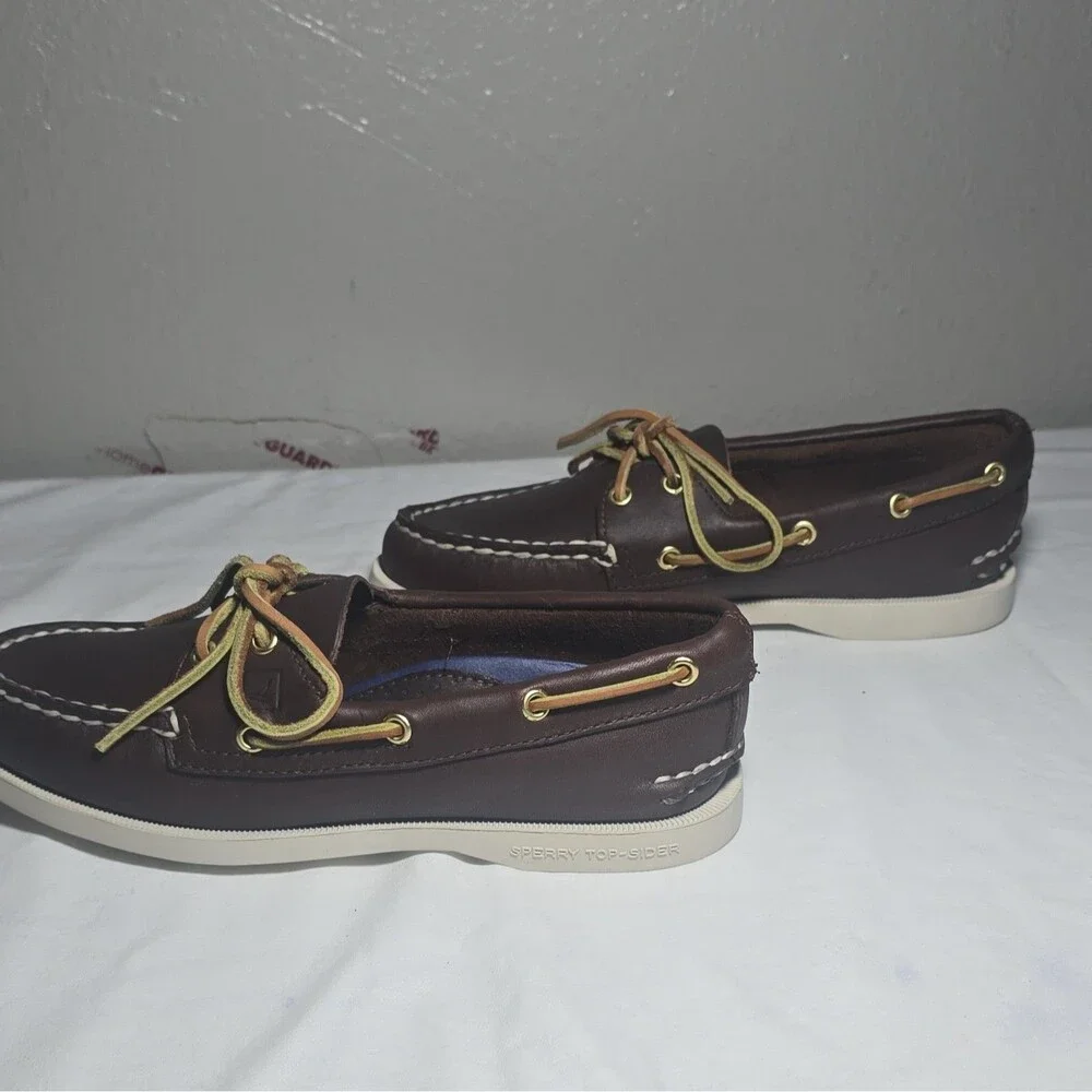 Sperry Top-Sider A/O Womens Brown Leather Boat Shoes 5M Multi-Color Laces New[3J
